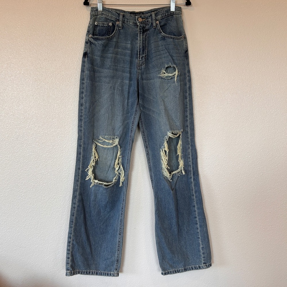 Lucky Brand High Rise Wide Leg Distressed Jeans Medium Wash Women's‎ Size 6
